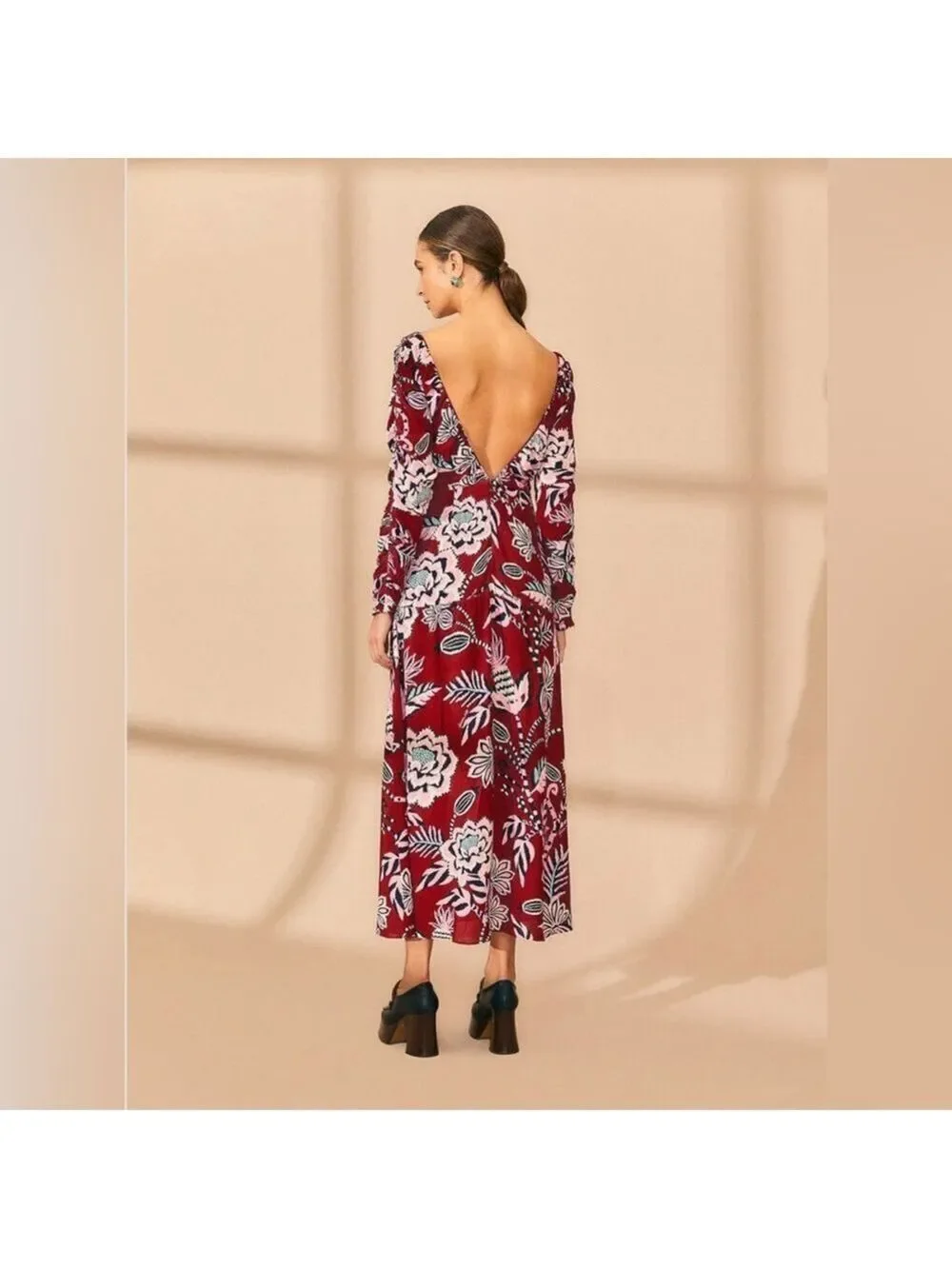 Farm Rio Burgundy Pineapple Inspiration V Neck Maxi Dress
